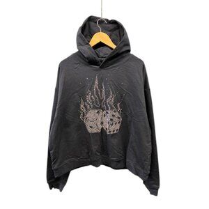 mnml‎ Men’s M Black Hoodie Rhinestone Dice Flames Graphic Cotton Streetwear